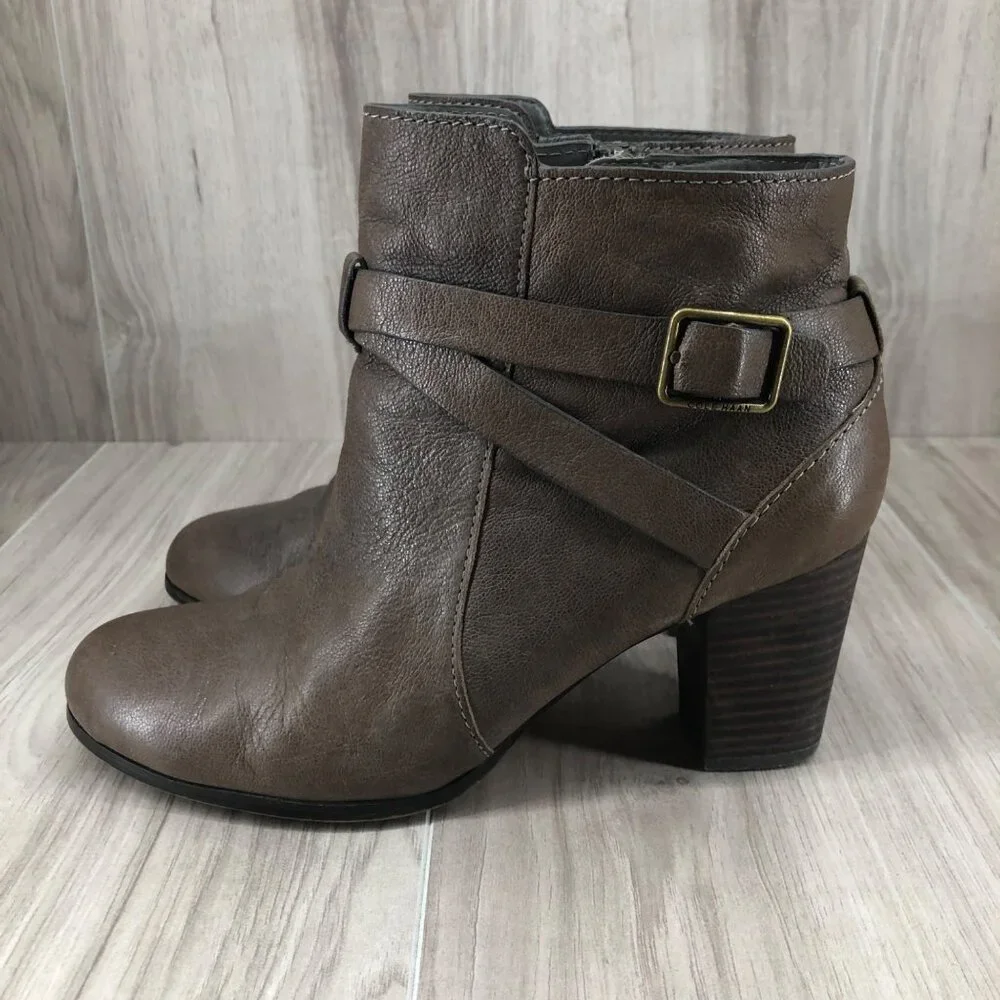 Cole Haan Ankle Boots Womens 7.5B Taupe Brown Leather Zip Booties